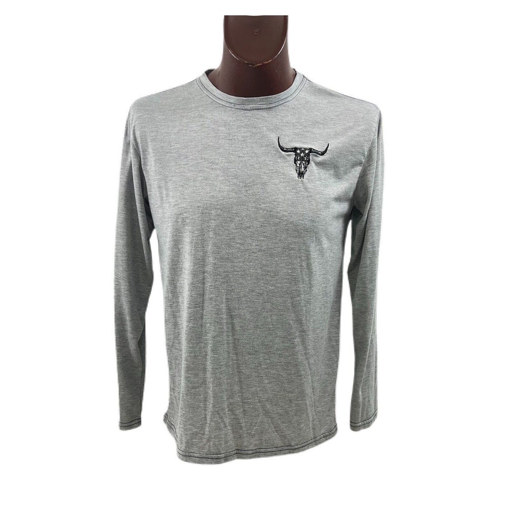 Men's Cowboy Hardware Sz M Solid Gray Long Sleeve T-Shirt Embroidered EUC